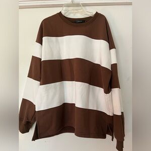 Zara Chocolate and Ivory Striped Top